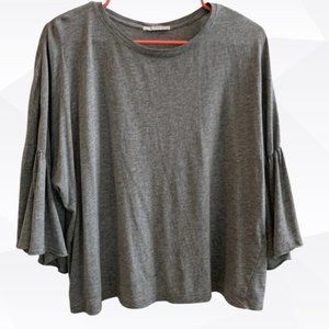 ✨Zara Trafaluc 3/4 Length Bell Sleeve Grey T-Shirt Top Size Medium